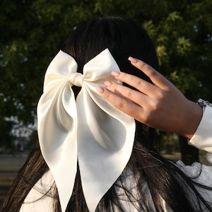 Long White Hair Bow Series Hair Tie, Barrette or Clip Gift for Her Gift for Girl Long tail satin bow Adult hair accessories Wedding hair bow