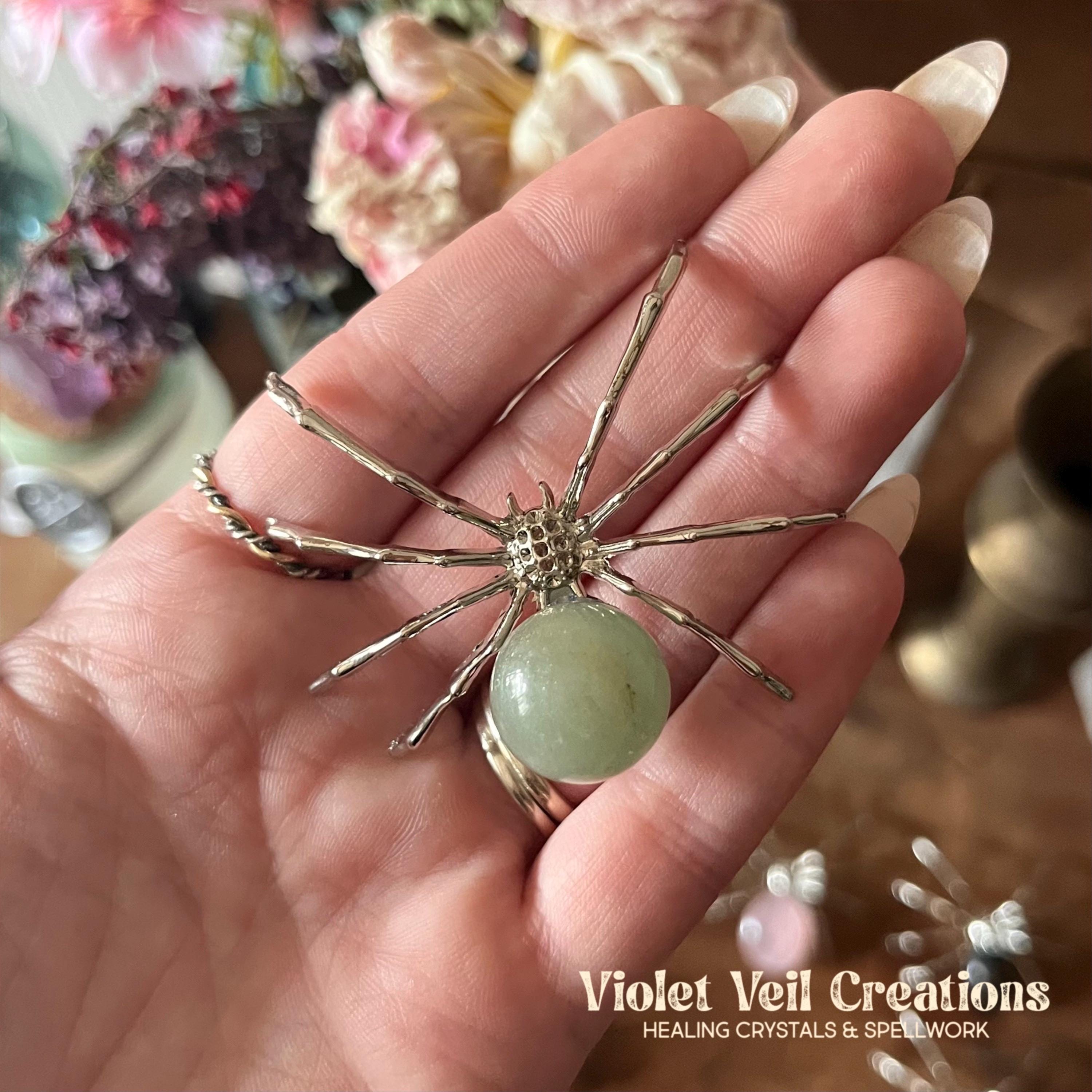 Crystal Spider Figurine: Metal Gemstone Bug, Halloween Goth Decor