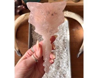 Rose Quartz or Obsidian Crystal Cat Mirror | Scrying Tool | Witch Tool | Bastet Carving