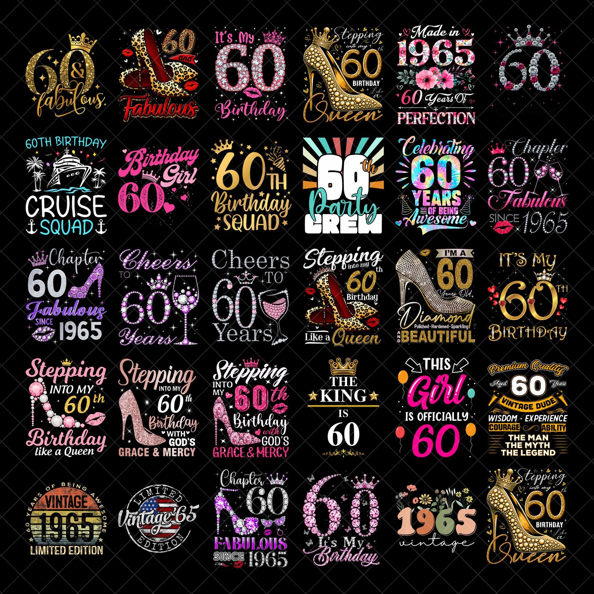 60th Birthday Png Bundle, Vintage 1965 Birthday Gift Ideas, Sixty Png for Shirts, Hello 60 Birthday Png Cricut Cut Files Instant Download