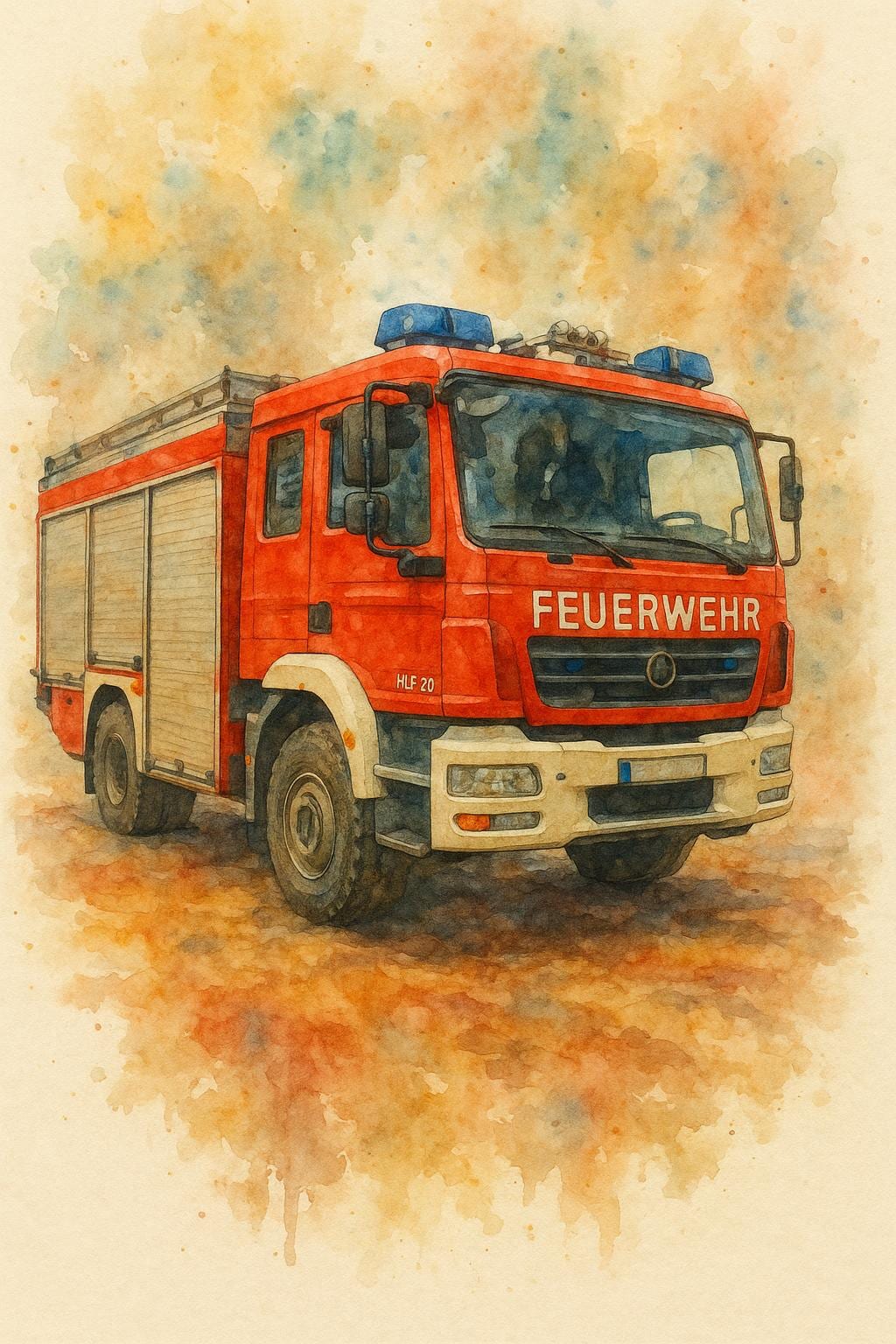 Watercolor Fire Department Picture HLF 20 – Digital Download for Kids' Rooms | Printable Wall Art | Fire Department Poster to Print
