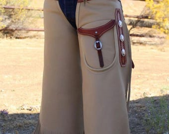 Pantalons en daim faits main à franges pour hommes : chaps western
