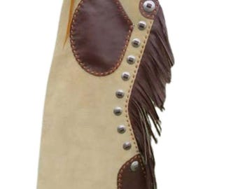 Handmade Cowboy Buck Skin Suede Leather Pant Rodeo Chap Mountain Men ...