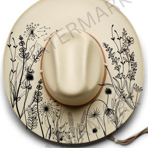 Wildflowers 4 Hat Burning Design, Pyrography, Printable Stencils, Digital Template, Laser Friendly Graphic, png jpg pdf svg files, boho, DIY