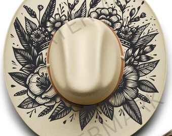 Diseño de corona de sombrero floral, plantilla de pirograbado (descarga digital)