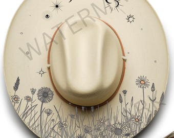 Diseño de Sombrero de Prado Cósmico Ardiente, Plantilla de Jardín Celestial (Plantilla Digital)
