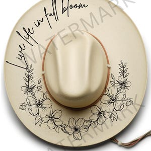 Live Life in Full Bloom Hat Burning Design, Hat Pyrography, Traceable Digital Files, Printable Stencils, Hat Burning Design Template