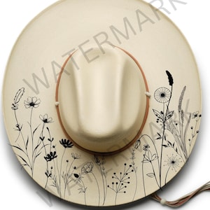 Wildflowers 1 Hat Burning Design, Pyrography, Printable Stencils, Digital Template, Laser Friendly Graphic, png jpg pdf svg files, boho, DIY