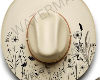 Diseño de sombrero de flores silvestres para quemar: Plantilla de pirograbado (plantilla digital)