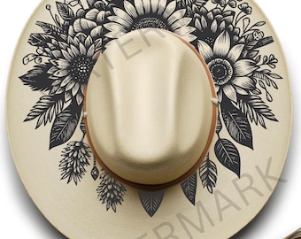 Plantilla para quemar un sombrero de girasol, diseño pirograbado (digital)