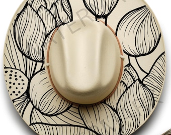 Diseño de sombrero de nenúfar quemado: plantilla de pirograbado (archivos digitales)