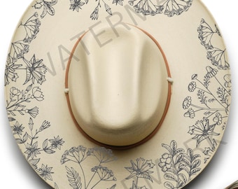 Floral Hat Brennende Schablone: Pyrographie Design (Digitale Vorlage)