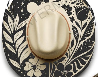 Diseño de sombreros de día y de noche, pirograbado, plantillas imprimibles, plantilla digital, gráfico compatible con láser, archivos PNG, JPG, PDF y SVG, bohemio, bricolaje