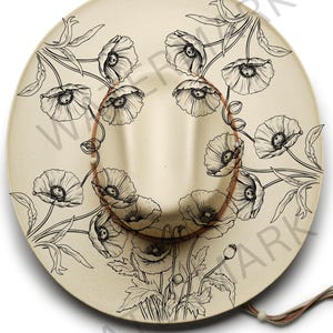 Poppies Hat Burning Design, Hat Pyrography, Traceable Digital Files, Printable Stencils, Hat Burning Design Template, Digital Download