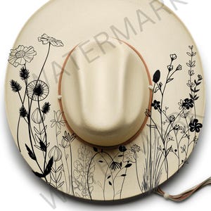 Wildflowers 2 Hat Burning Design, Pyrography, Printable Stencils, Digital Template, Laser Friendly Graphic, png jpg pdf svg files, boho, DIY