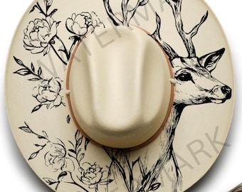 Plantilla de pirograbado con diseño floral de ciervo, lista para láser, descarga digital estilo boho.