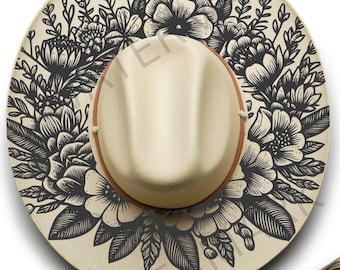 Plantilla para quemar sombreros florales, diseño pirograbado (digital)