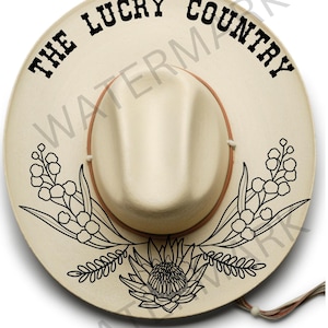 The Lucky Country Hat Burning Design, Hat Pyrography, Traceable Digital Files, Printable Stencils, Hat Burning Design Template