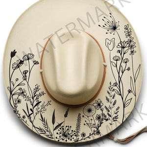 Wildflowers 3 Hat Burning Design, Pyrography, Printable Stencils, Digital Template, Laser Friendly Graphic, png jpg pdf svg files, boho, DIY
