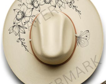 Diseño de sombrero floral de mariposa para quemar: Plantilla de pirograbado (digital)