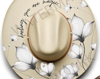 Plantilla para pirograbado "Darling You Are Magic Hat", archivos de pirograbado floral Art Deco (pdf, svg, png, jpg)
