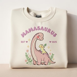 Besticktes Mamasaurus Sweatshirt: Floraler Dinosaurier Rundhalsausschnitt, Geschenk für Dinosaurierliebhaber