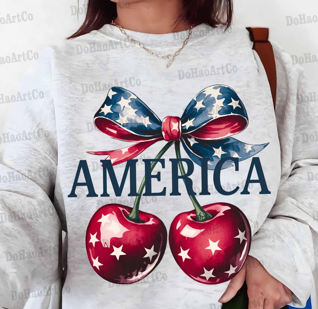 Coquette Cherry America Bow Png, America Png, 4th of July PNG ...