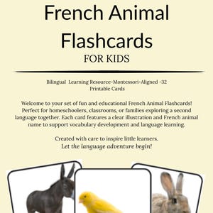 French Animal Flashcards: Bilingual Learning Game for Kids (PDF Download