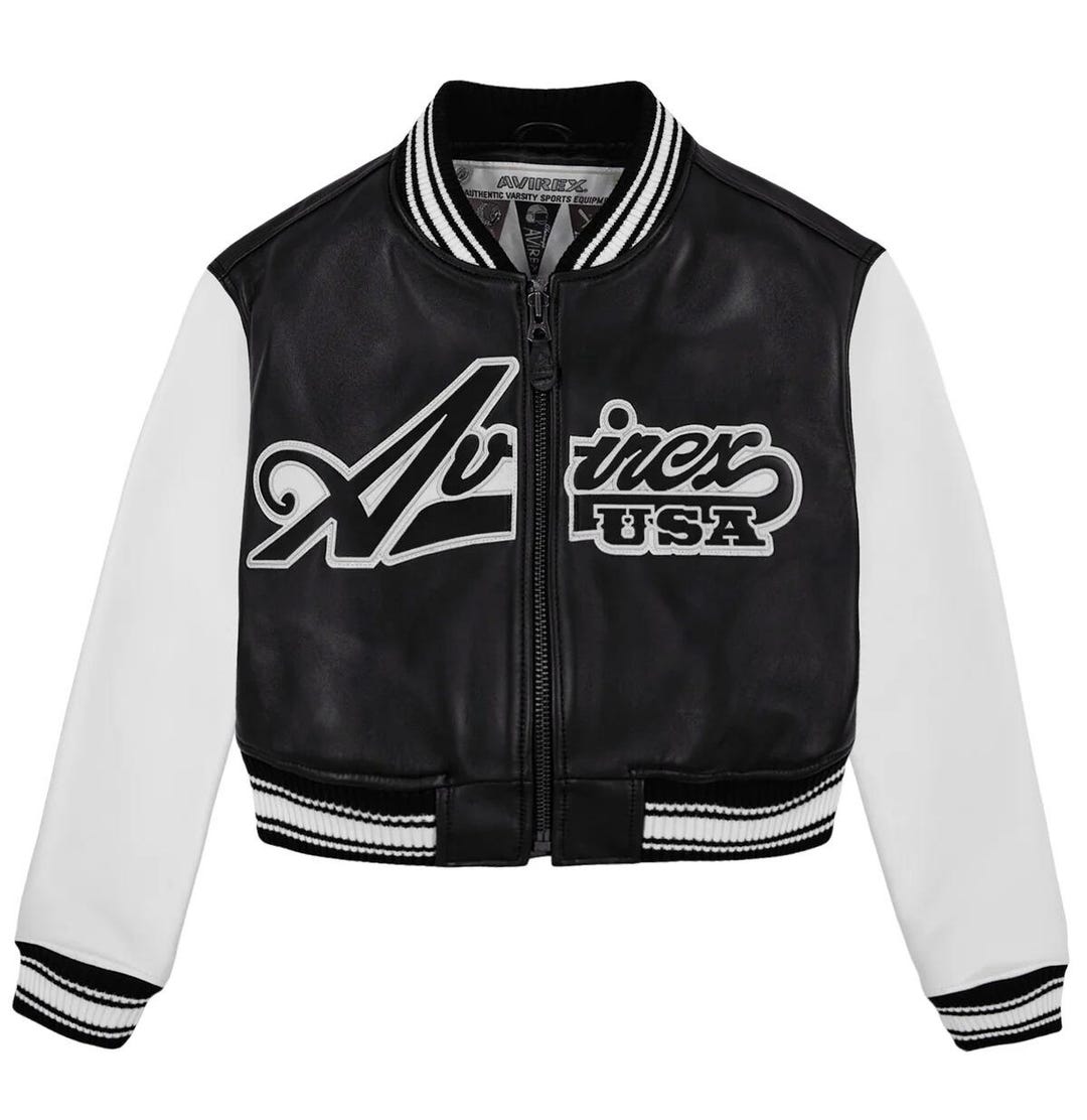Script Bomber Jacket AVIREX USA Cropped Script Jacket, Custom Made Cropped Script Bomber ...