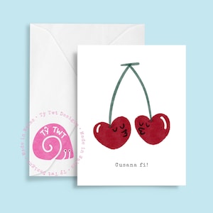 Cusana Fi Kissing Cherries romantische wenskaart 'Kiss Me' Perfect voor jubilea, Valentijnsdag of gewoon omdat