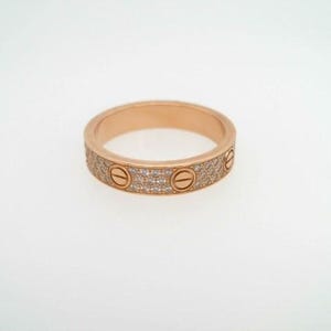 Vintage 18 Karat Rose Gold Diamond Band Ring "Contemporary Love" Signed By Cartier Designer Fine Jewelry Gift Sparkle Name Brand Classic