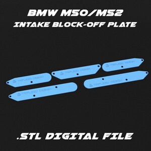 以下が含まれることがあります： BMW M50 または M52 エンジン用の薄い青色のプラスチック製の吸気ブロックオフプレート 5 枚。各プレートには「TRIPLEED DESIGN」という文字が印刷されています。STL デジタルファイルです。