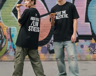 Camiseta clásica negra de hombros caídos, unisex, teñida en prenda