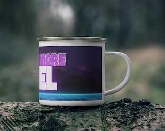 Taza de camping esmaltada retro Synthwave, regalo para gamers