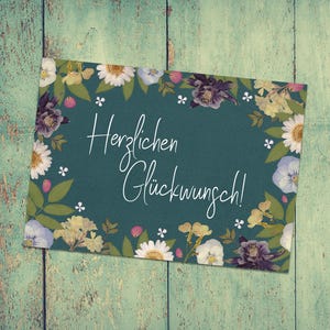 Grußkarte A6 'Herzlichen Glückwunsch' Blüten-Postkarte, Naturdesign, aus gepressten Blumen, ideal für Geburtstag, Hochzeit oder als Geschenk