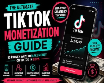Guía para ganar dinero en TikTok / Cómo ganar dinero en TikTok en 2026 / Libro electrónico de marketing en redes sociales / Descarga digital / PDF imprimible para generar ingresos extra