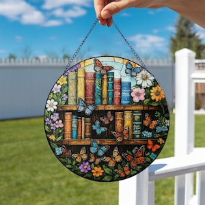 Stained Glass Book Suncatcher Window Decor, Book Club Gift, Fantasy Book Lover Gift Glass Suncatcher, Book Reader Gift, Bookish Gift Art