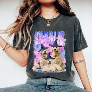 Komfort Farben Individuelles Vintage Bootleg Pet Shirt Haustierfoto + Name Individuelles Hundeportrait Personalisiertes Shirt Individuelles T Shirts Katzen-Shirt 90&#39;s Tee
