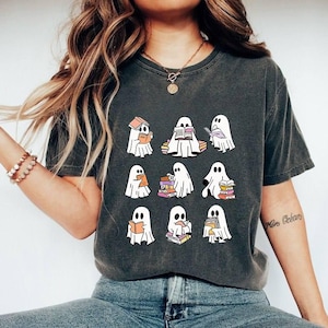 Comfort Colors Ghost Reading Books Shirt, Bookish Halloween Shirt, Teacher Librarian Halloween Gift, Halloween Book Lover, Halloween School