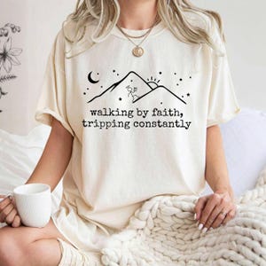 Comfort Colors Walking by Faith Tripping Constantly Shirt, Christian Bible Verse Graphic Tee, Inspirational Shirt, Religious Tee,Faith Shirt