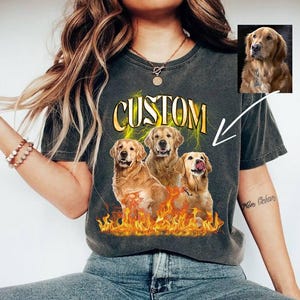 Benutzerdefinierte Komfort Farben Vintage Bootleg Haustier-Shirt Haustierfoto + Name, benutzerdefinierte Hundeporträt, personalisiertes Hemd individuell T-Shirts Katzen-Shirt 90&#39;s Tee
