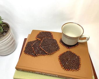 Vintage Coaster Set, Handmade Polynesian Doily Coasters, Set of 6, Retro Home Decor
