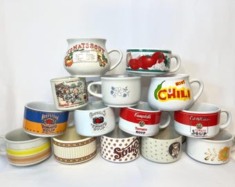 Vintage Ceramic Soup Mugs, Recipe Soup Mugs, Campbells Soup Mugs, Patterned Soup Mugs
