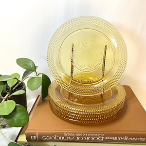 Vintage Yellow Bubble Glass Dessert Plates, Set of 6