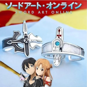 Anel de anime personalizado Asuna Kirito | Anel de casal retrô | Acessório exclusivo de desenho animado Sword Art Online | Presente perfeito para amantes de anime x casais