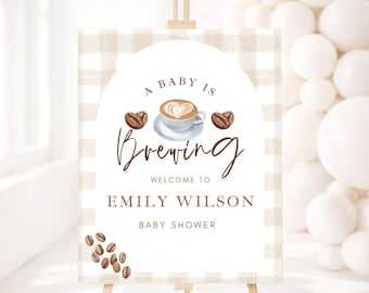 Coffee Baby Shower Welcome Sign | Baby is Brewing Sign Gender Neutral | Editable Canva Template