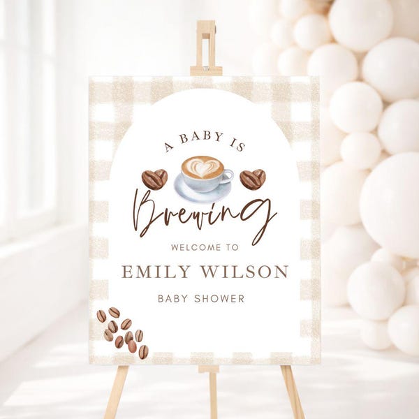 Coffee Baby Shower Welcome Sign | Baby is Brewing Sign Gender Neutral | Editable Canva Template
