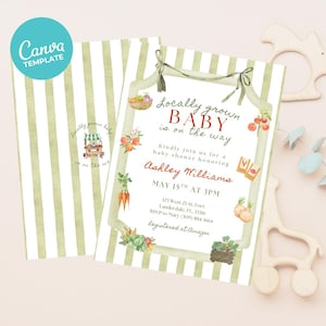 Locally Grown Baby Shower Invitation | Editable Template | Farmers Market Theme | Rustic Baby Shower Invite | Instant Download via Canva