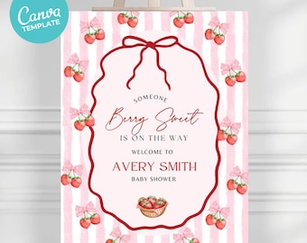 Berry Sweet Baby Shower Welcome Sign, Editable Canva Template (Digital Download)