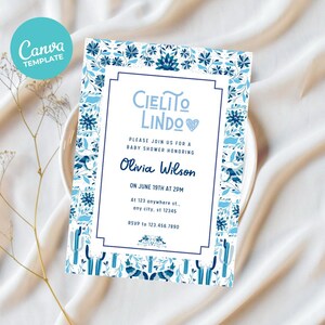 Invitación Baby Shower Cielito Lindo, Tema Fiesta Mexicana, Baby Shower Talavera, Plantilla Canva editable Papel Picado, Descarga Digital